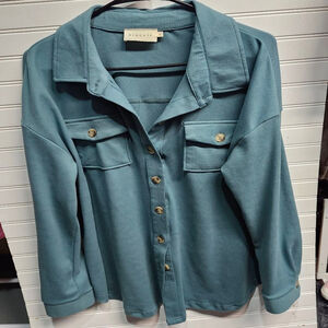 Women's ninexis Teal Button Down Shirt Size M with Brown Buttons